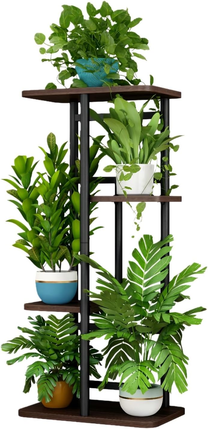 LINZINAR Plant Stand Indoor 4 Tier 5 Potted Multiple Plant Shelf Stands for Garden Corner Balcony Living Room Black