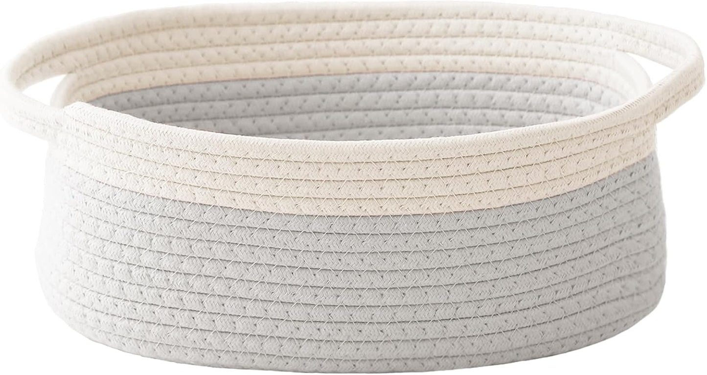JMvicyroam Woven Basket,Small Rope Storage Bin with Handles & Ribbon Bag, Organizer for Shelves Closets,Gift Basket Empty for Birthday,Books,Dog Toys,White