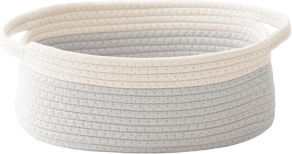 JMvicyroam Woven Basket,Small Rope Storage Bin with Handles & Ribbon Bag, Organizer for Shelves Closets,Gift Basket Empty for Birthday,Books,Dog Toys,White