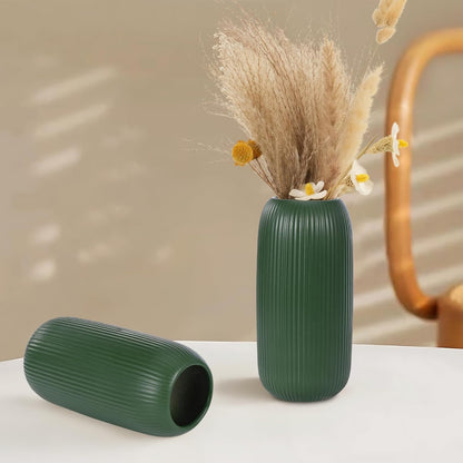 Ceramic Vase for Flowers – Modern Small Ribbed Textured Flower Vase for Home Decor, Pampas Grass, Decorative, Farmhouse, Coffee Table, Kitchen Centerpieces, Bookshelf and Home Living (White)