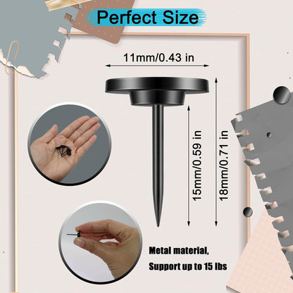 50 PCS Push Pins Picture Hangers Wall Hooks, Double Headed Thumb Tacks for Wall Hangings, Renter Friendly Decor Small Picture Frame Hangers for Drywall Cork Board Home Office Photo Decorations(Black)