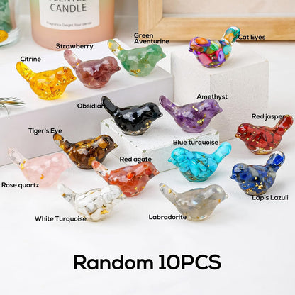 10PCS Crystal Bird Figurines Resin Animal Statues Decorative Gravel Birds Decor Animal Figurines for Home Decor Unique Bird for Teens