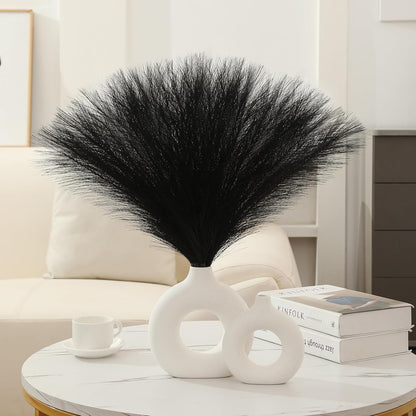 UREYMX Faux Pampas Grass Decor 17.7 Inch 6pcs, Artificial Pampas Grass Fluffy Home Decor, Short Vase Room Decor pompous Grass Flower Arrangement for Boho Home Wedding Decoration (Black)