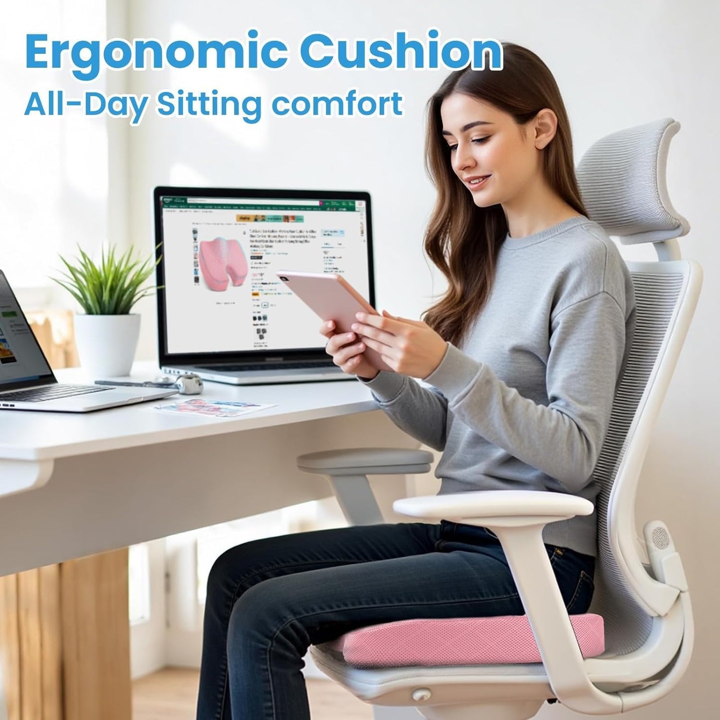 TushGuard Seat Cushion - Memory Foam Cushion for Office Chair, Car Seat, Airplane, Bleacher - Sciatica & Hip & Coccyx Pain Relief Desk Chair Cushion for Long Sitting Office Workers, Car Drivers