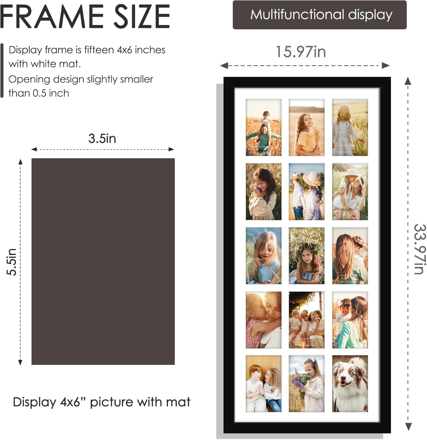 DUENPY 14x26 Collage Picture Frame 4x6 Collage Picture Frame Displays Twelve 4x6 inch Photos Available Horizontal Wall Mounting Display and Vertical Black - Colors A