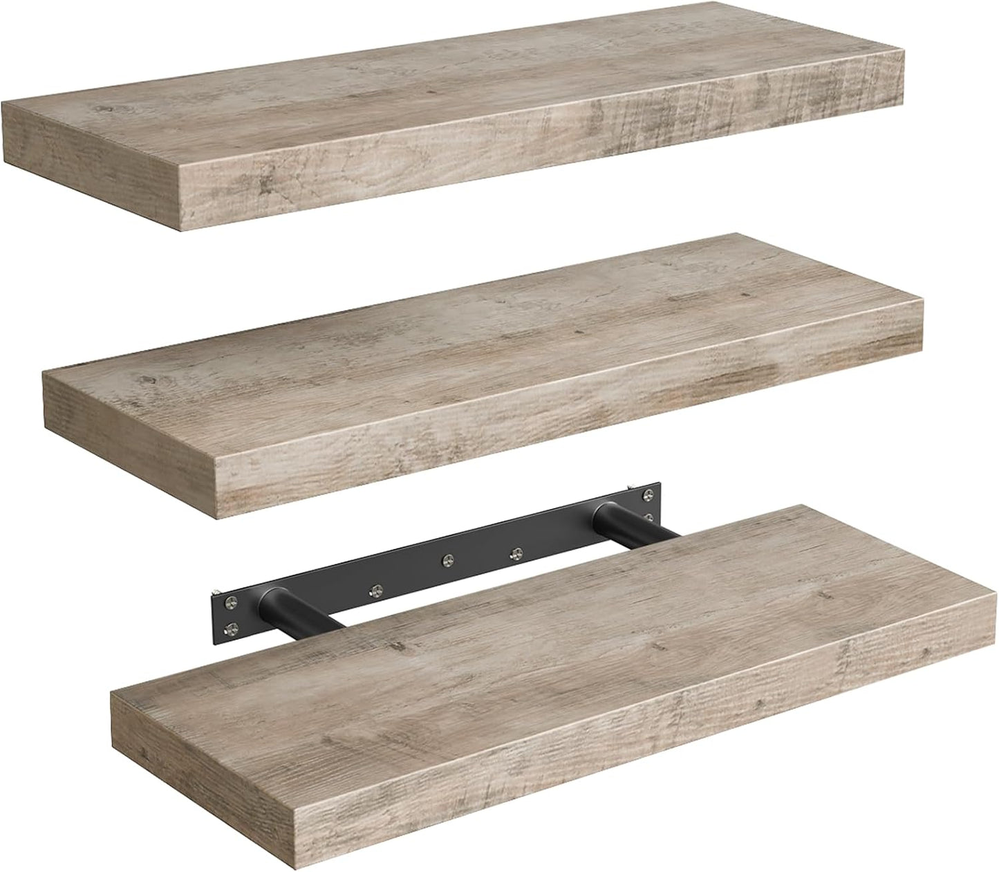 RALGEND Floating Shelves for Wall, 1.5" Thick Wall Shelf Set of 3 with Invisible Brackets, L31.5 x W7.9 Hanging Shelves Farmhouse Home Decor for Bathroom, Living Room, Bedroom, Rustic Brown 8301BJP3BF
