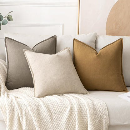MIULEE Decorative Linen Euro Sham Pillow Covers 26x26 Cream White Boho Farmhouse Neutral Couch Throw Pillows for Bed Pack of 2 Accent Modern Pillowcase Sofa Livingroom Home Decor