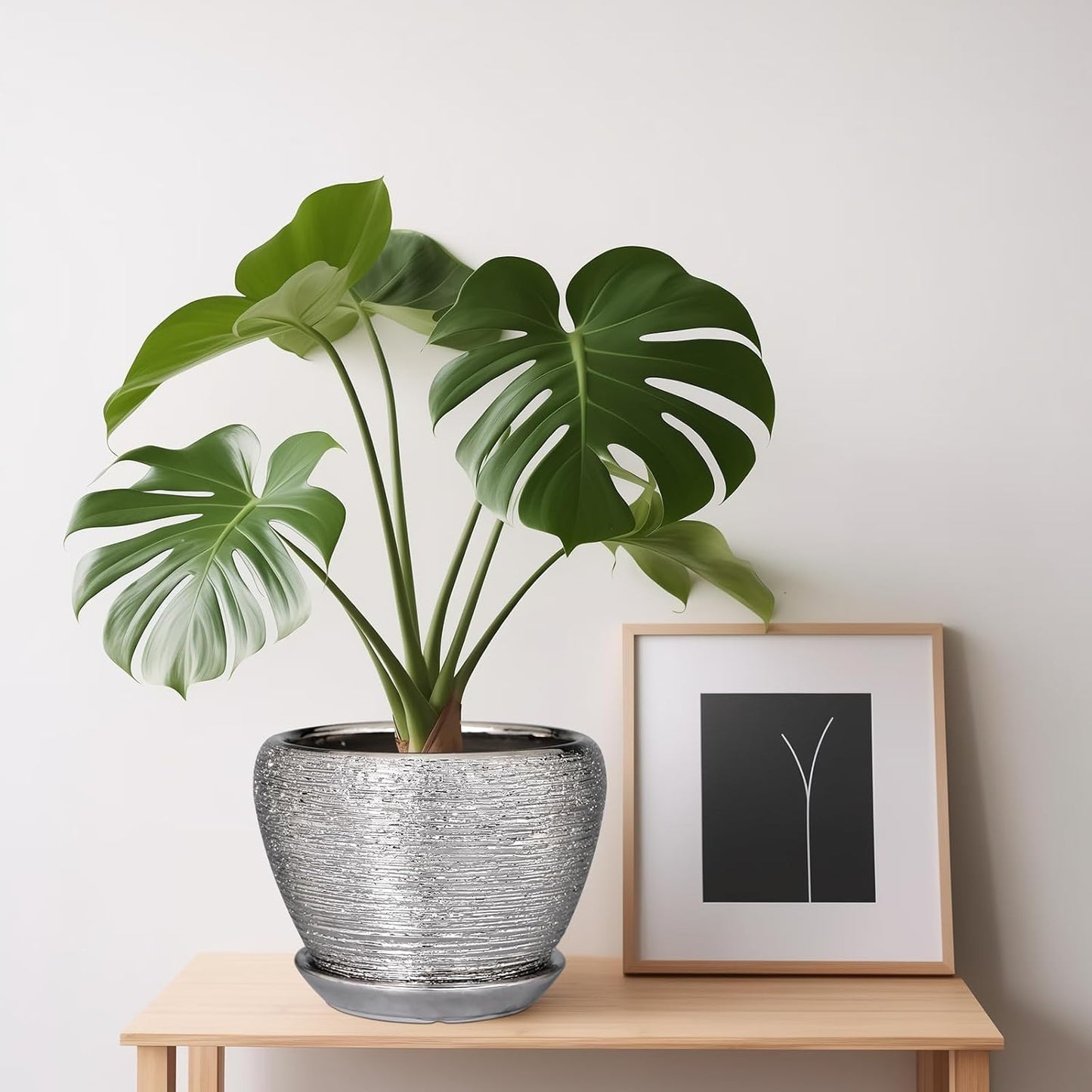 Ceramic Modern Glaze Succulent Planter Pot with Drainage Hole and Saucer 6 Inch Round Flower Plant Pot for Indoor Outdoor Herb Snake Plants
