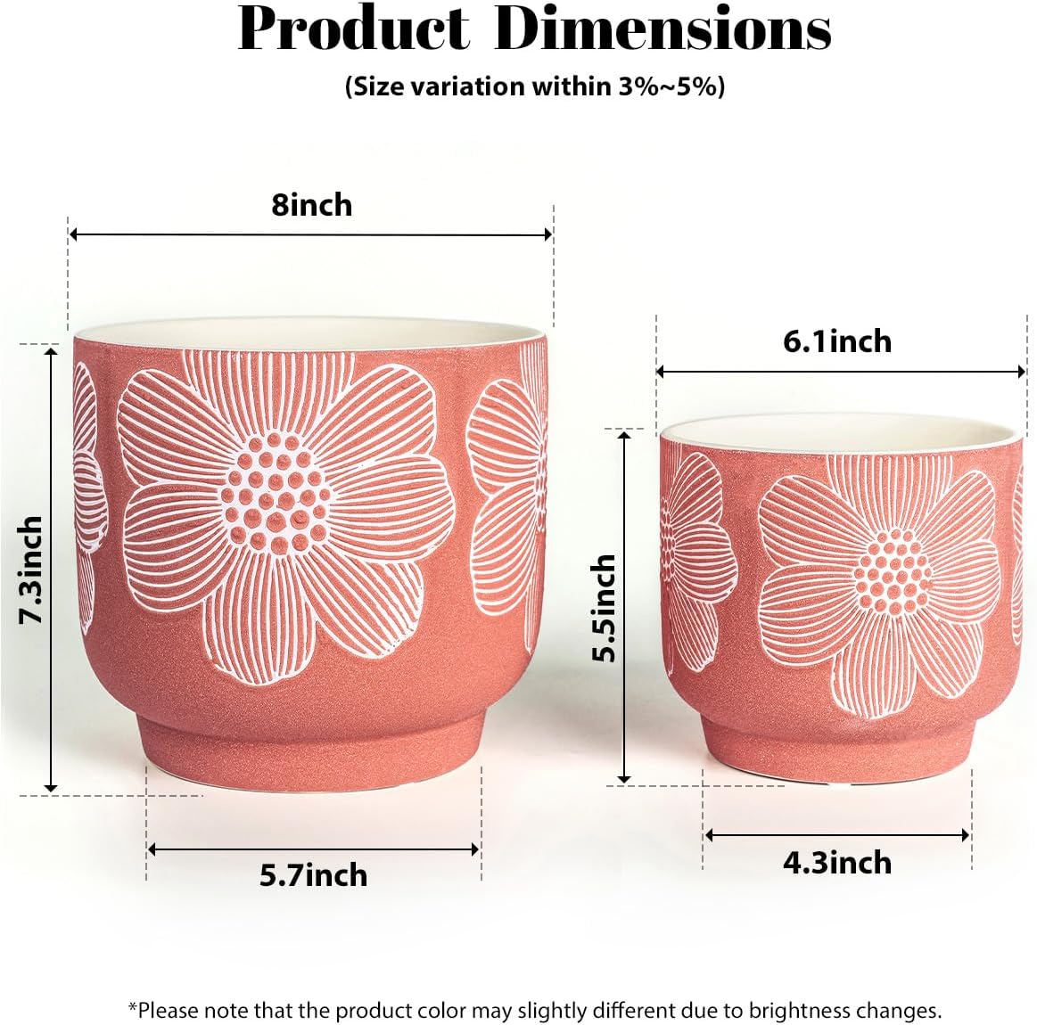 YBX 8 Inch + 6 Inch Ceramic Plant Pots, Succulent Flower Pots with Drainage Holes, Terracotta Planters for Indoor Plants, White&Terracotta (Garden)