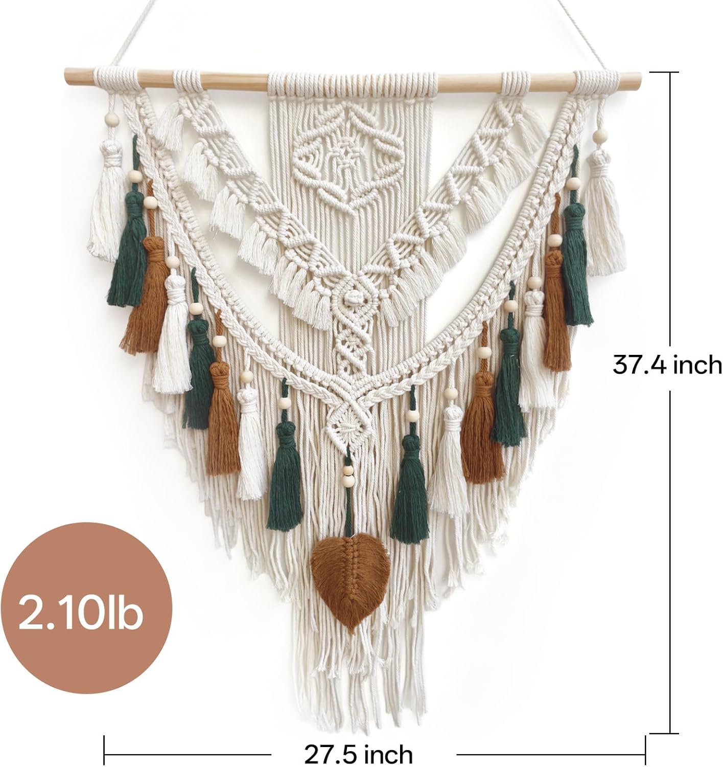 Lokeisna Macrame Wall Hanging, Woven Tapestry Beige & Dusty Rose Handmade Craft Macrame Wall Decor, Gallery & Nursery, Size 37.4” Lx27.5” W