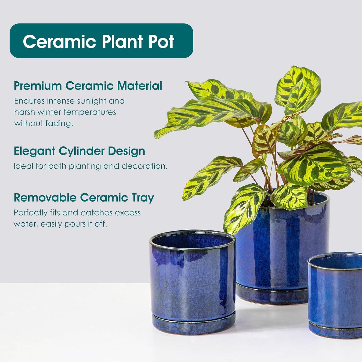 vancasso Ceramic Plant Pots, 3 Piece Planters for Indoor Plants, 4.25+5.25+6.25 Inch Flower Pots with Drainage, Plant Pots Indoor for Succulent, Pothos, Snake Plant and Money Tree, Etc (White)