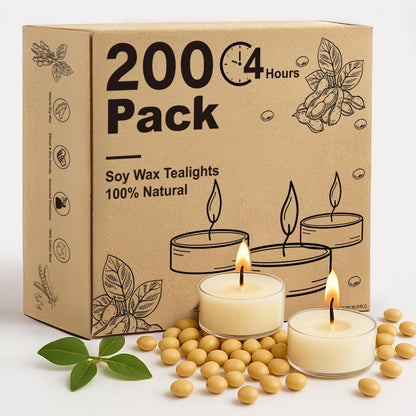 Crenovo Tea Lights Candles 100 Pack, Natural Soy Wax Tealights Candles Bulk 6 Hours Non-Toxic, Long Burning, Unscented Small Votive Cup Candles for Wedding, Party, Dinner, Emergency
