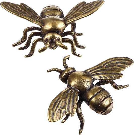 Veemoon 2pcs Gold Bee Figurines Brass Animal Insects Figurines Statue Feng Shui Sculpture Toys Gold Desk Home Indoor Decorative Collectible or Elders