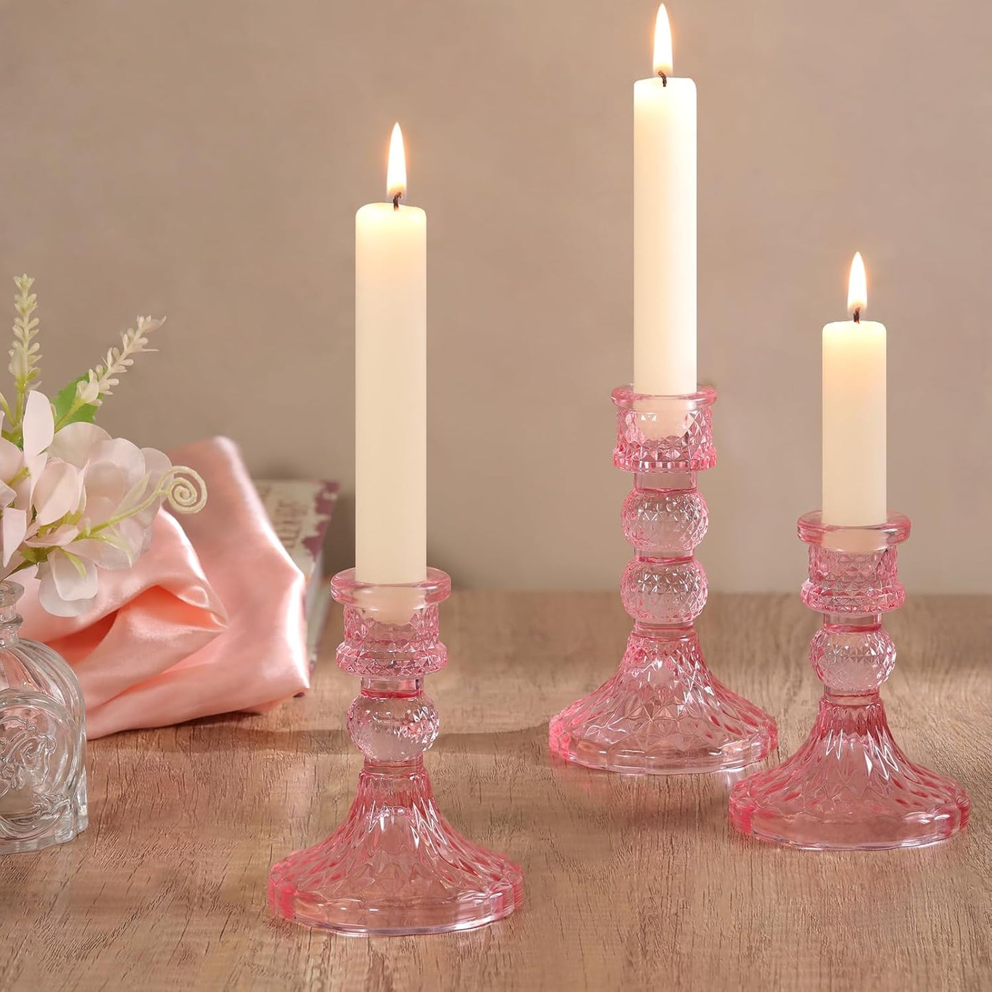DARJEN 6Pcs Gold Candlestick Holders Set - 4" H & 5" H Striped Taper Candle Holders Bulk, Glass Candle Holders for Wedding, Festival, Party, Table Centerpiece, Gifts