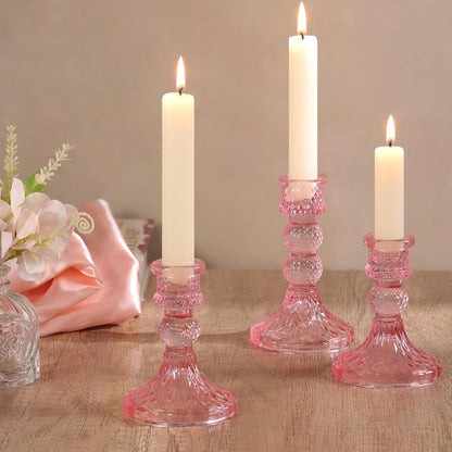 DARJEN 6Pcs Gold Candlestick Holders Set - 4" H & 5" H Striped Taper Candle Holders Bulk, Glass Candle Holders for Wedding, Festival, Party, Table Centerpiece, Gifts