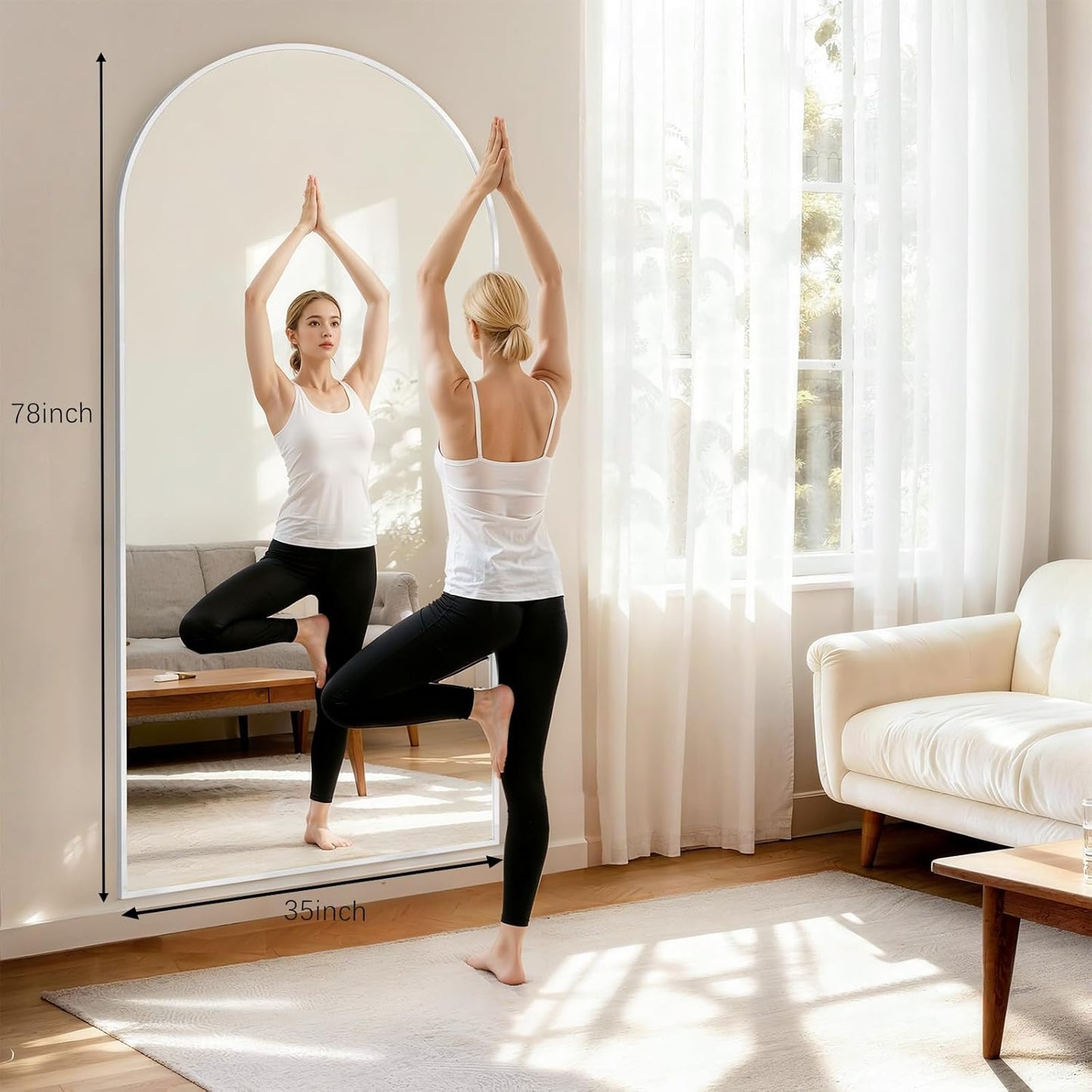 57" x 20" Arched Full Length Mirror - Wall Mounted/Floor Mirror Aluminum Alloy Frame Full Body Mirrors for Bathroom Living Room Bedroom and Entryway,Black