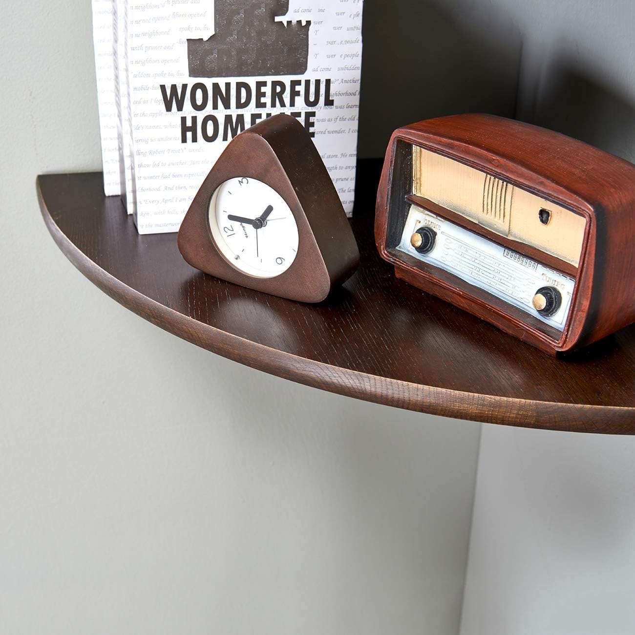 Corner Shelves, Floating Corner Shelf, Set of 2 7inch Solid Oak Wood Wall Shelves, Round End Wall Mount with Wire Hole Shelving for Small Plant for Bedroom Kitchen, Living Room