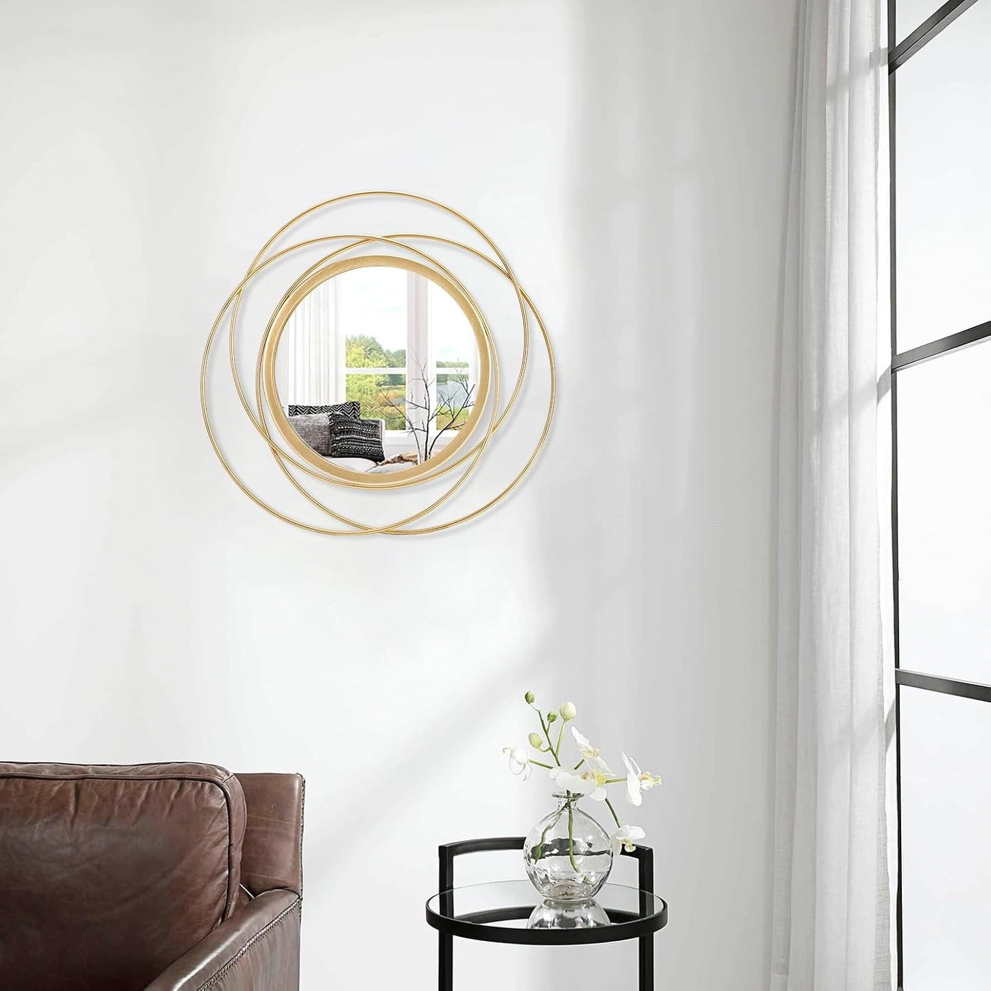 Gold Sunburst Mirrors for Wall Decorative Metal Round Art Mirrors Large Wall Decor Hanging Mirror for Bathroom Bedroom Living Room Vanity Entryway 16"