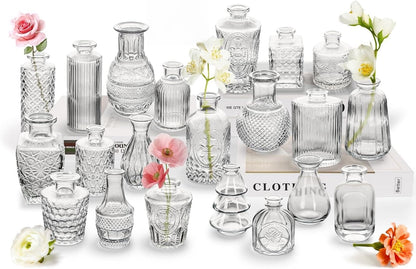 Clear Glass Bud Vase Set of 12 Pcs,Small Bud Vases in Bulk,Glass Crystal Flower Vases Table Centerpieces for Party Event Wedding Decor Baby Shower Decorations (Clear, 12 Pcs)
