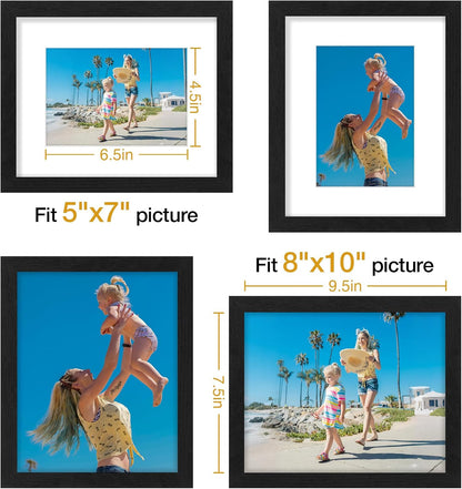 Vittanly 8x10 Picture Frames Set of 9, Shatter Resistant Plexiglass, Display 5x7 Pictures with Mat or 8x10 without Mat, Photo Frames for Wall or Tabletop, Engineered Wood, Black - Colors A