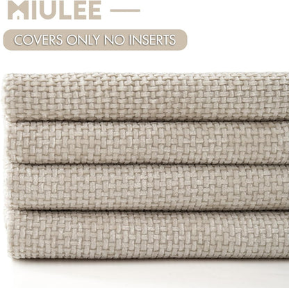 MIULEE Pack of 4 Couch Throw Pillow Covers 18x18 Inch Neutral Soft Decorative Chenille Pillow Covers Farmhouse Boho Cushion Covers for Mid Century Modern Spring Home Decor Sofa Bedroom Living Room
