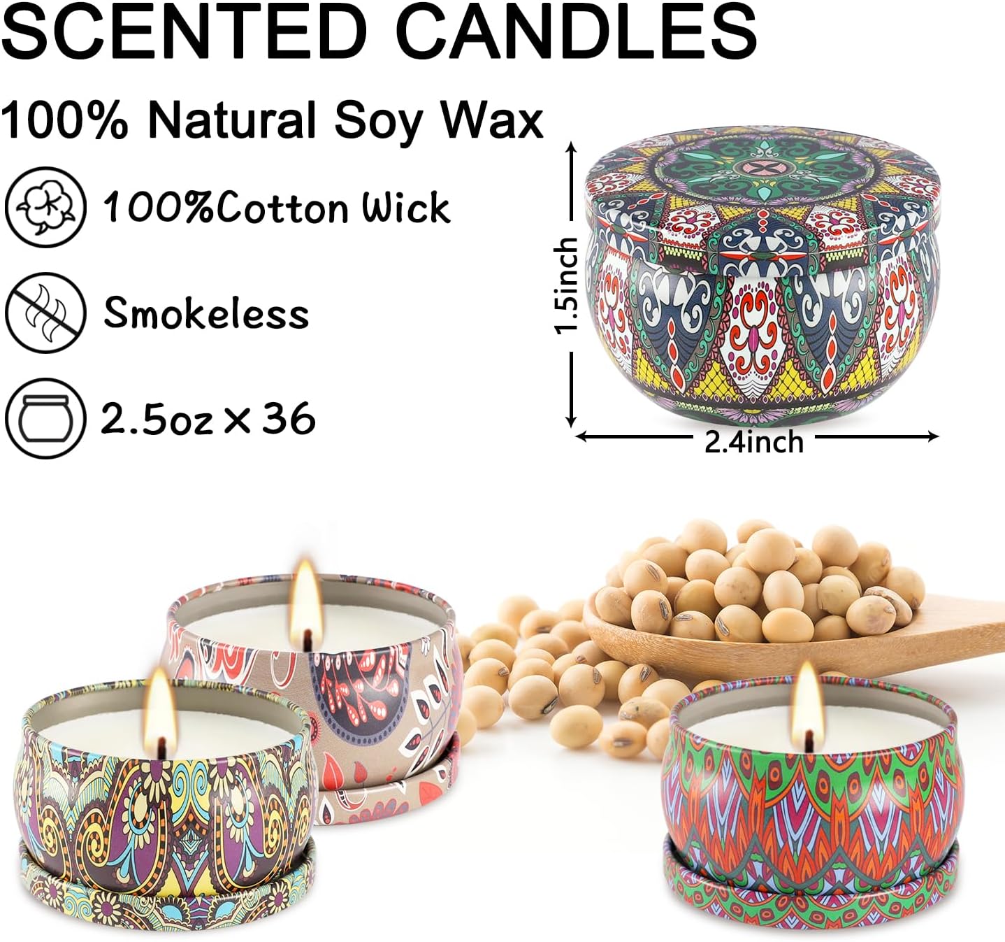 Howemon 24 Pack Scented Candles Set for Home, Relaxing Stress Relief, Aromatherapy - Natural Soy Wax and Fragrance - Gifts for Women, Mom, Best Friend, Wife, Birthday