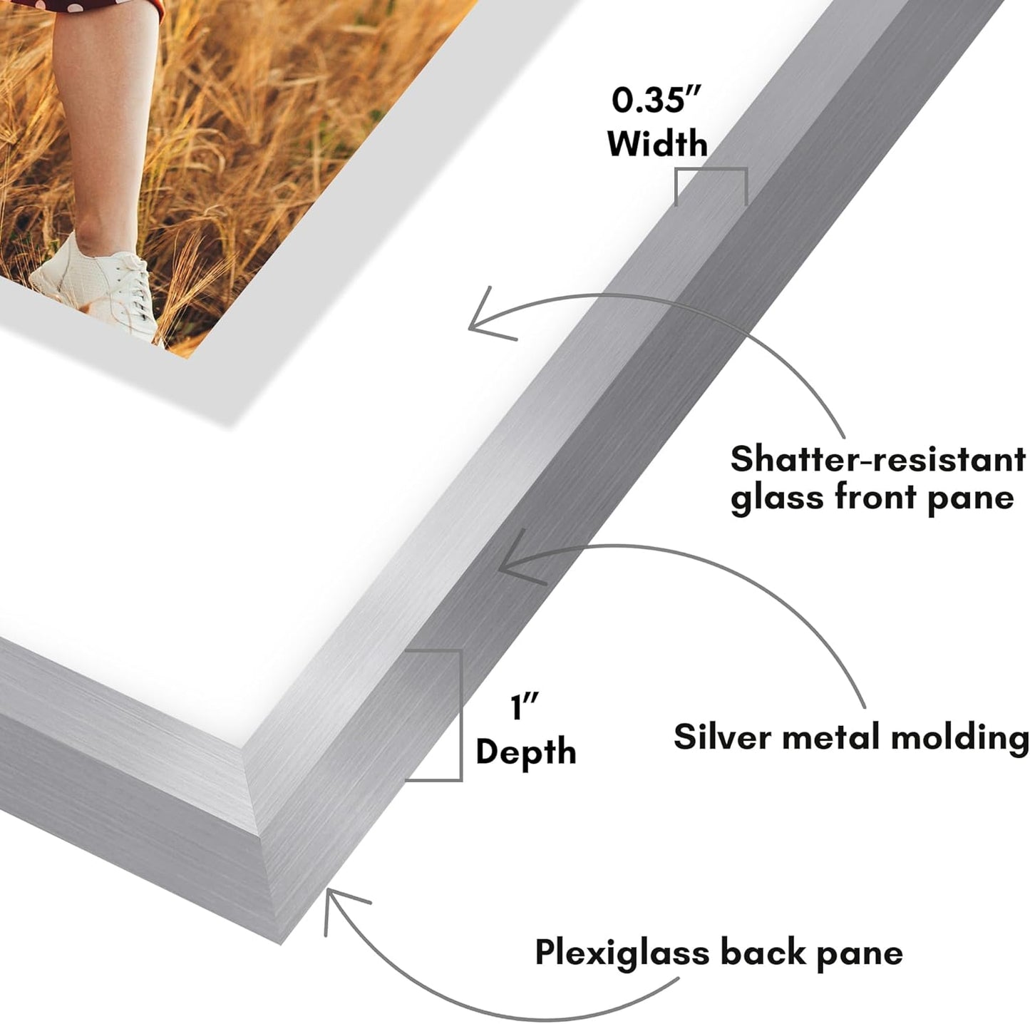 Americanflat Aluminum 11x14 Floating Picture Frame with Shatter-Resistant Glass - Use as 8x10 Picture Frame or Display 11x14 Photo - Signature Float Collection - Photo Frames for Wall Display - Black