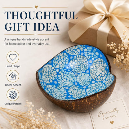 Coconut Bowls Decorative Candy Dish - Heart Acai Bowl, Natural Wooden Candy Dish, Key Bowl Holder for Entryway Table, Yogurt Smoothie Nuts Dessert Container, Rice Fruits Dry Snack Storage Shell Bowls