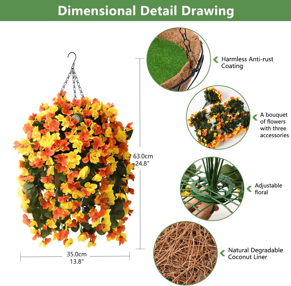 INQCMY Artificial Fake Hanging Plants Flowers Basket for Spring Summer Outdoor Outside Decoration,Faux Silk Begonia Flower in Planter Look Real UV Resistant for Home Porch Patio Balcony Yard Decor