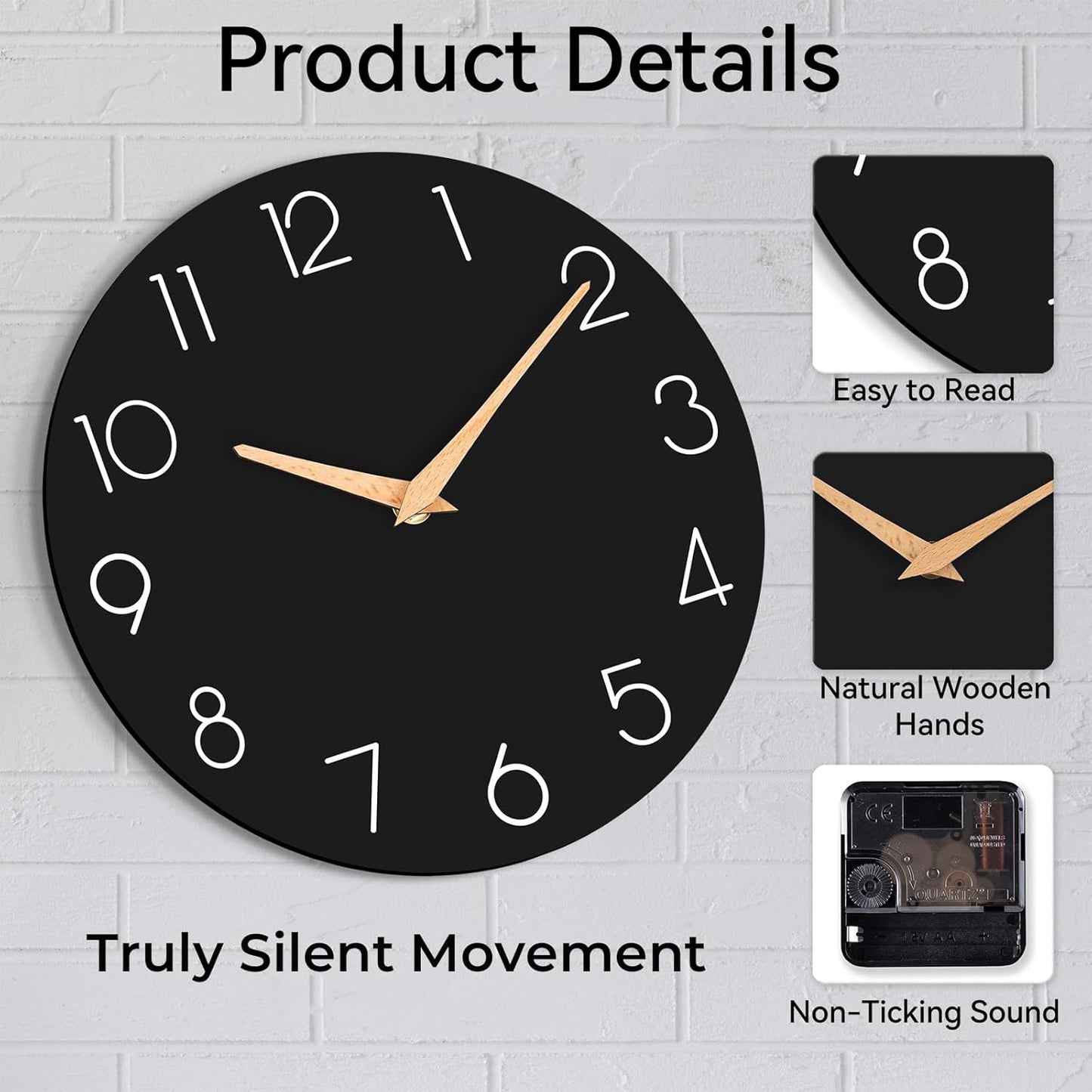 cicininc Wall Clock, Gray Silent Non-Ticking, Decorative Battery Operated Wall Clocks for Bedroom, Kitchen, Home, Office, School, Hotel (8 Inch)