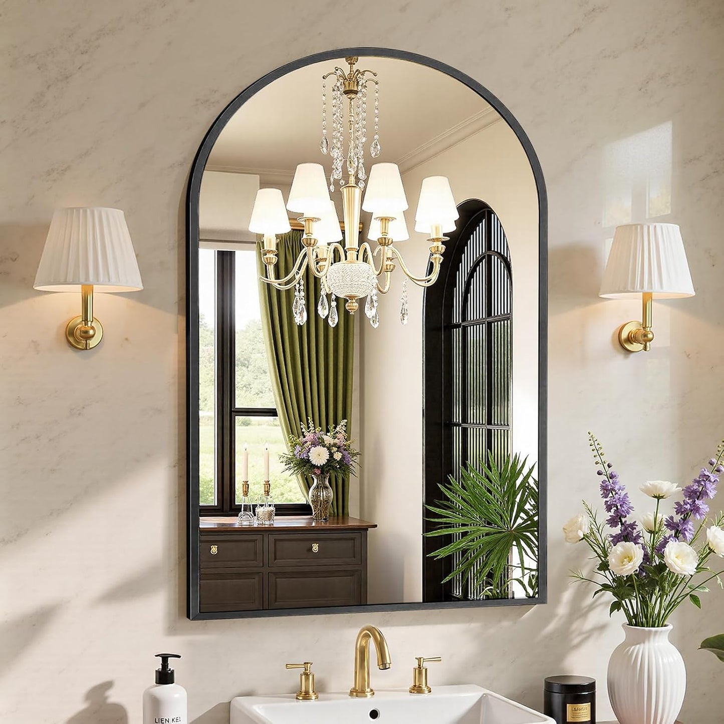 Sweetcrispy 24 Inch Round Wall Mirror with Tempered Glass, Bathroom Mirror Over Sink, Anti-Fog & Waterproof Round Mirror for Bathroom, Entryway, Bedroom, Shatterproof Design, Black