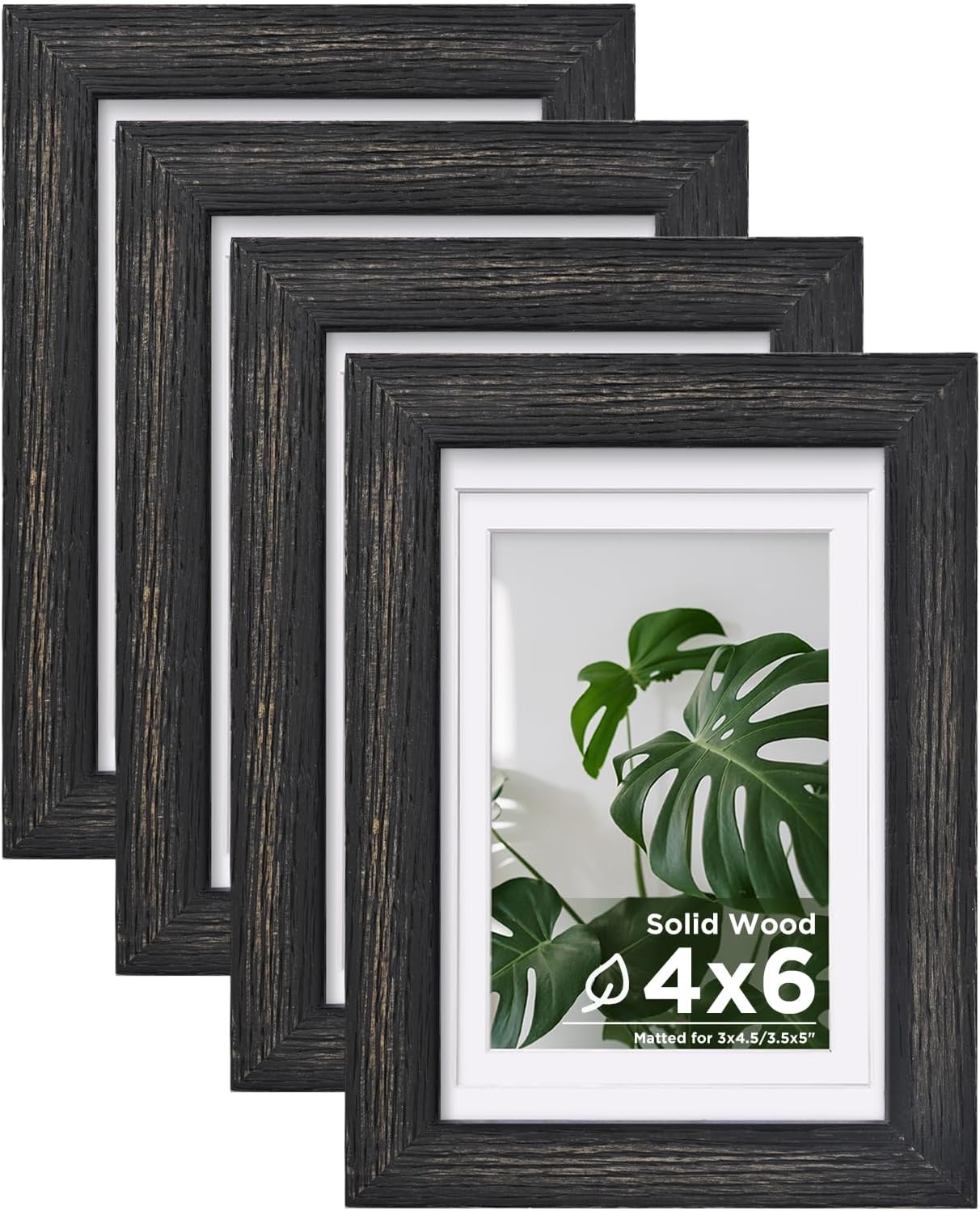Egofine 8x10 Picture Frames Set of 4, Made of Solid Wood Covered by Plexiglass 4x6 and 5x7 with Mat or 8x10 without Mat, for Table Top Display and Wall Mounting Photo Frame Black