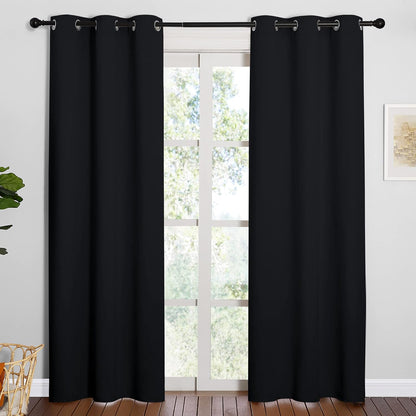 NICETOWN Halloween Pitch Black Solid Thermal Insulated Grommet Blackout Curtains/Drapes for Bedroom Window (2 Panels, 42 inches Wide by 63 inches Long, Black) - Colors E