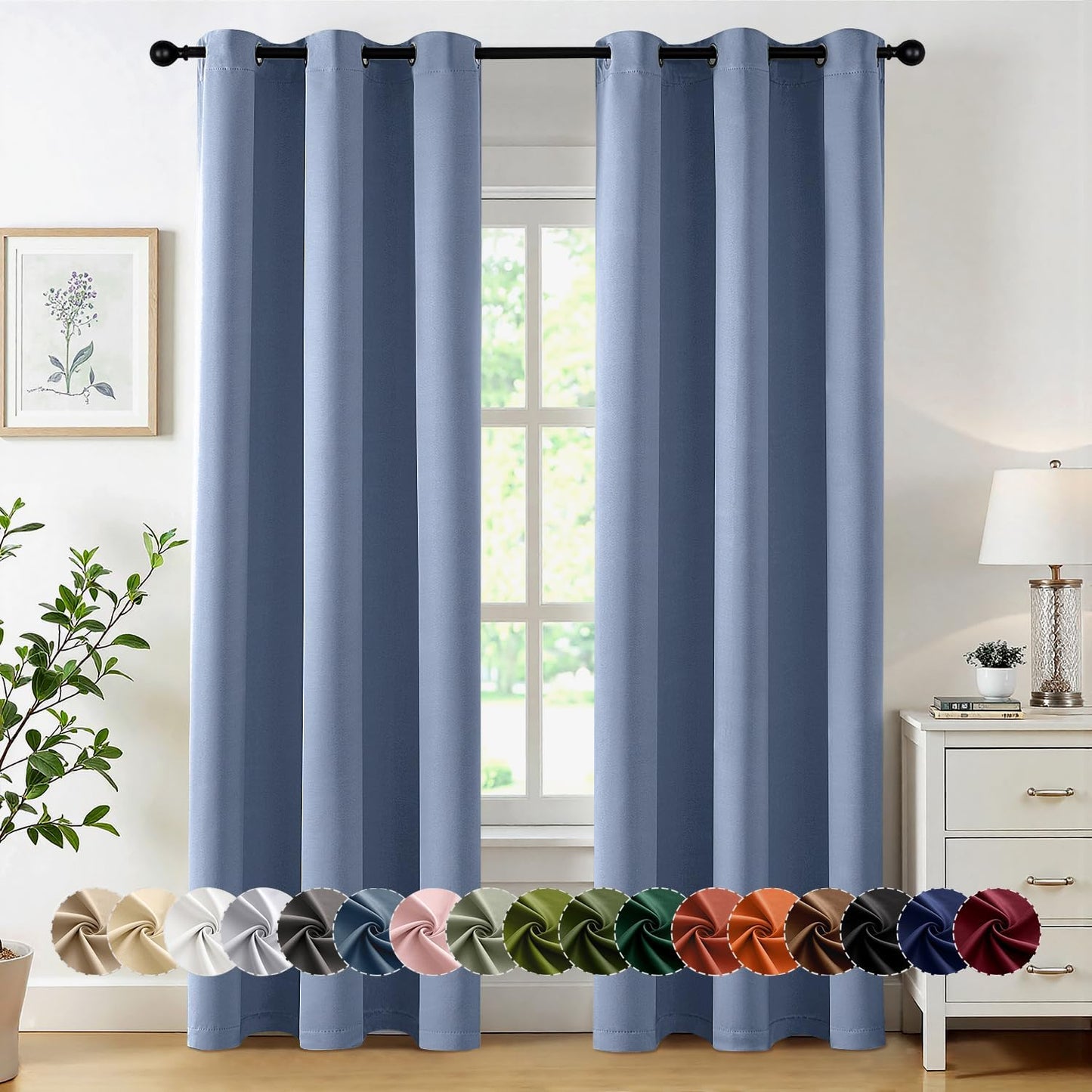 MIULEE Blackout Curtains for Bedroom Living Room 2 Panels, Thermal Insulated Room Darkening Drapes Grommet Noise Reducing Light Blocking Window Treatments 63 Inches Long 40x63 Inch Black - Colors A