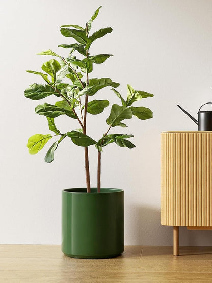 LE TAUCI 12 Inch Pot for Plants, Ceramic Planters for Indoor Plants, Mid-Century Modern Cylinder Flower Pots with Drainage Hole, Fits Fiddle Leaf Fig & Monstera, Home Decor, White