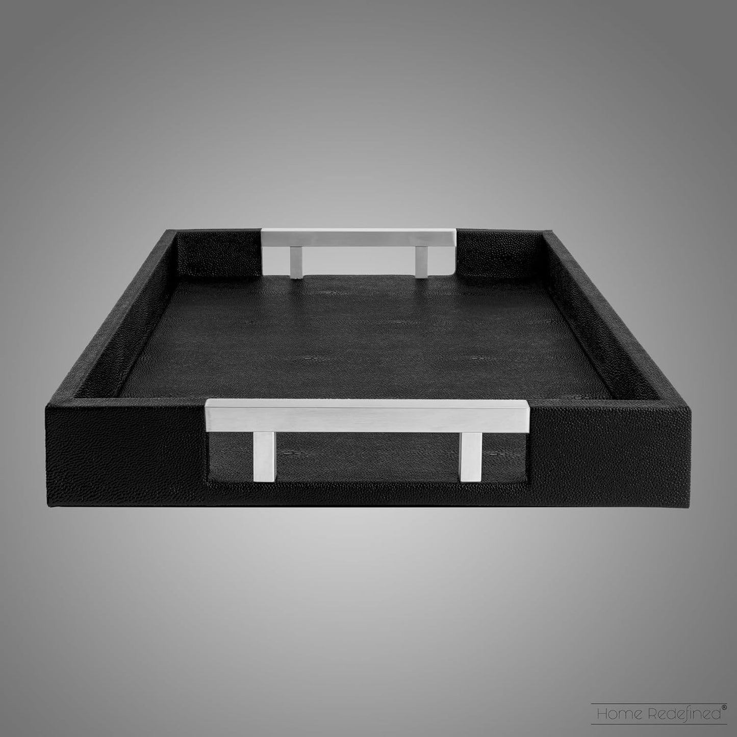 Home Redefined Beautiful Modern Elegant 17.5"x12" Rectangle Classic Black Faux Leather Decorative Tray Ottoman Coffee Table Perfume Living Room Kitchen Serving Tray with Handles for All Occasion's