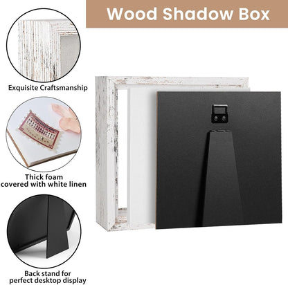 Califortree 8x8 Shadow Box Frame with Soft Linen Back - Push Pins Included, Memory Box Display Case for Flower, Tickets and 3D Items, Black