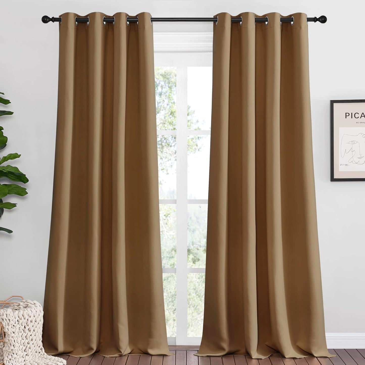 NICETOWN Halloween Pitch Black Solid Thermal Insulated Grommet Blackout Curtains/Drapes for Bedroom Window (2 Panels, 42 inches Wide by 63 inches Long, Black) - Colors A