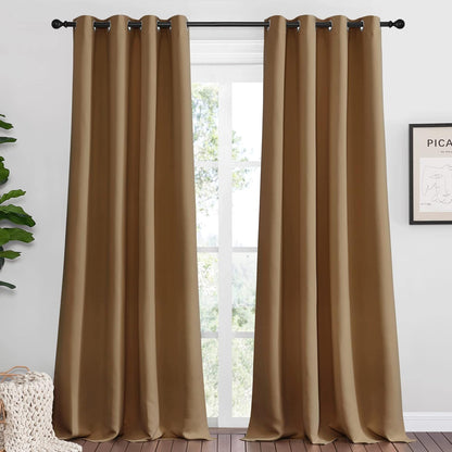 NICETOWN Halloween Pitch Black Solid Thermal Insulated Grommet Blackout Curtains/Drapes for Bedroom Window (2 Panels, 42 inches Wide by 63 inches Long, Black) - Colors A