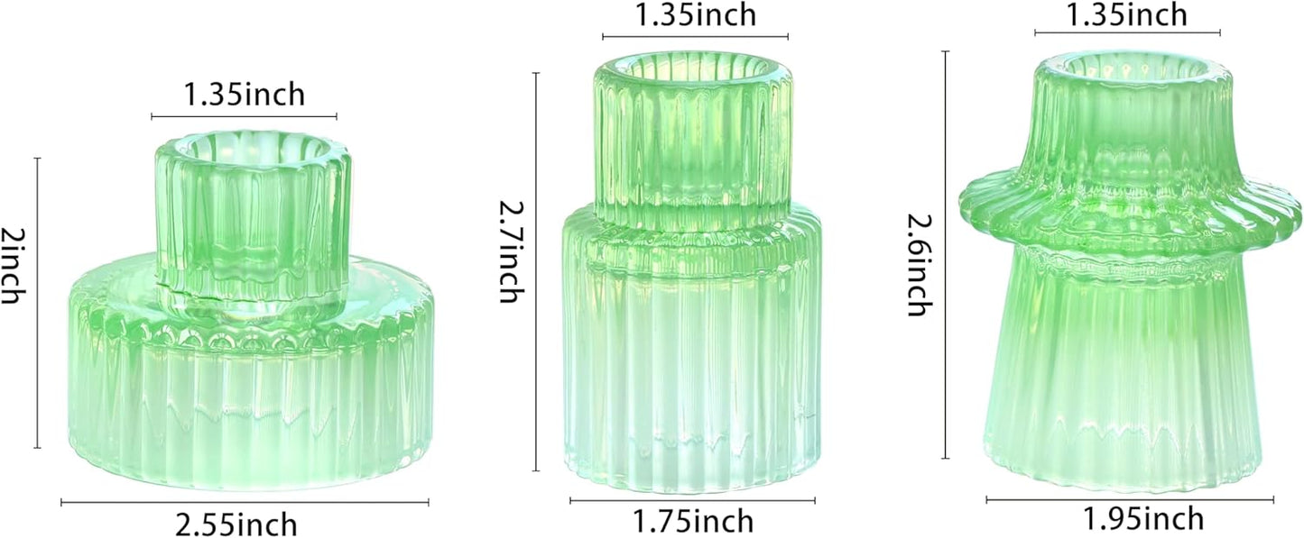 Vixdonos Taper Glass Candlestick Holders Tealight Candle Holders for Table Centerpieces, Wedding Decor and Dinner Party (6 Pcs, Green)