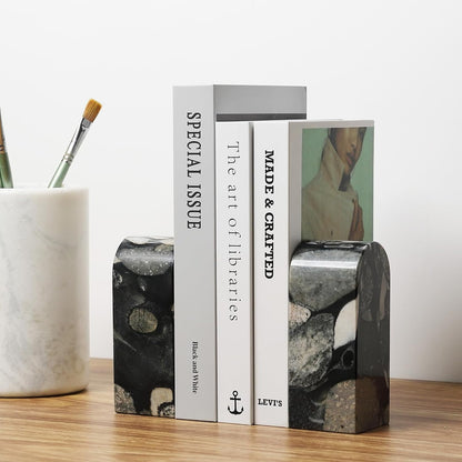 Koville African Natural Marble Bookends for Shelves, Non-Slip Book Ends, 13LBS Ultra Heavy Duty Marble Book Holder Organizer, Apartment Decor for Movies/CD/Video Games(Namib Fantasy)