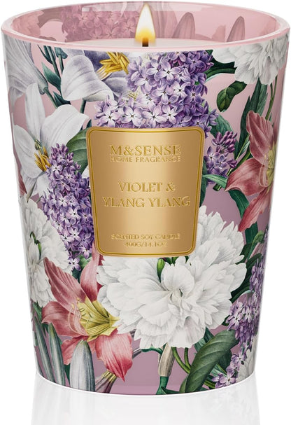 M&SENSE Jasmine Candles Highly Scented 3 Wick 35oz 150 Hours Burn Extra Large Jar Candles for Women, Natural Soy Wax Aromatherapy Candle for Stress Relief, Meditation, Yoga, Spa - Colors A