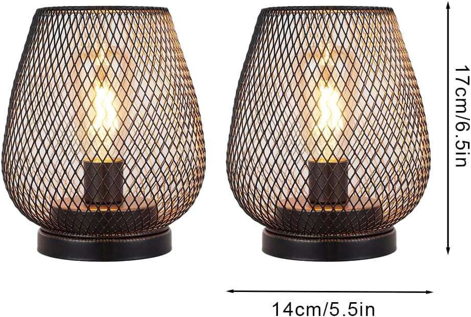 JHY DESIGN Set of 2 Metal Cage LED Lantern Battery Powered Cordless Accent Light with LED Great for Weddings Parties Patio Events for Indoors Outdoors