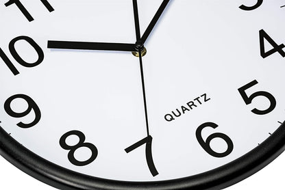 Bernhard Products Black Wall Clock Silent Non Ticking 10 Inch Quality Quartz Battery Operated Round Easy to Read Home/Office/Kitchen/Classroom/School Clock Sweep Movement