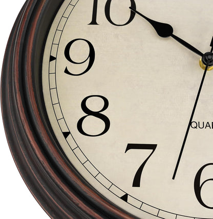 Foxtop Retro Silent Non-Ticking Round Classic Clock Quartz Decorative Battery Operated Wall Clock for Living Room Kitchen Home Office 12 Inch (Bronze)