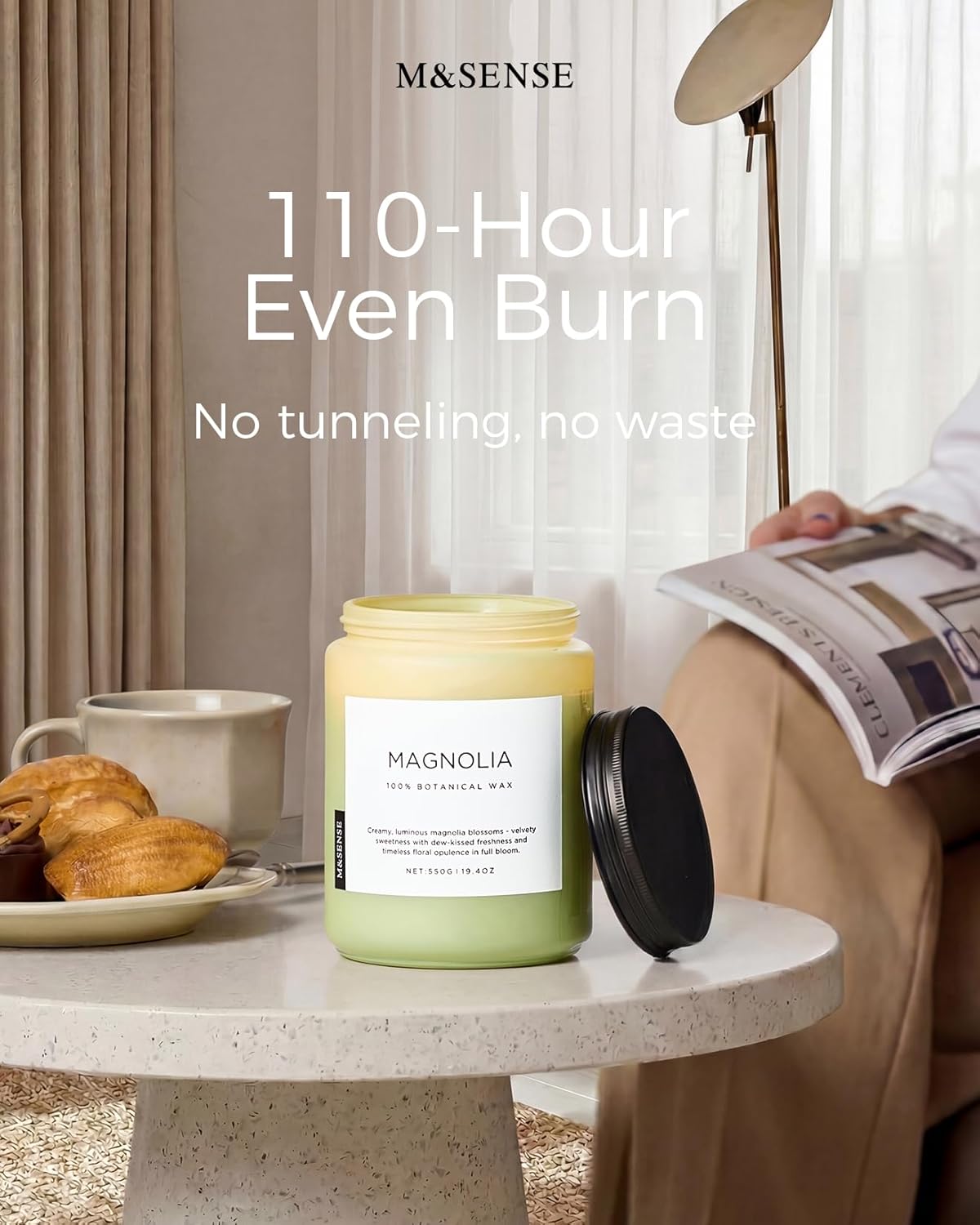 M&SENSE Eucalyptus & Mint Scented Jar Candle, Large 19.4oz Natural Soy Wax, 110-Hour Long Lasting Non-Toxic Clean Burning, Fresh Smelling Home Aromatherapy for Spa Stress Relief, Gifts for Men Women