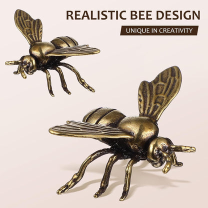 Veemoon 2pcs Gold Bee Figurines Brass Animal Insects Figurines Statue Feng Shui Sculpture Toys Gold Desk Home Indoor Decorative Collectible or Elders
