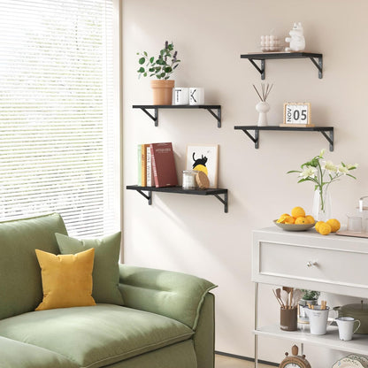 YGEOMER Floating Shelves for Wall, Different Sizes Dark Carbonized Brown Wall Shelves for Living Room, Bathroom, Bedroom, Kitchen, Home Decor (Set of 4)