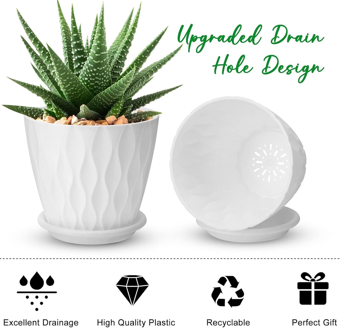 YNNICO 6 inch Plant Pots, 5 Pack Flower Pots Outdoor Indoor, Planters with Drainage Holes and Tray Saucers（Multicolor）