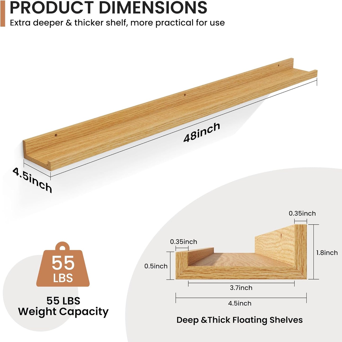 Fun Memories Picture Ledge Shelves Set of 2, 32 Inch Rustic Wall Mounted Floating Shelves with Lip for Home Storage and Décor in Bathroom, Kitchen, Nursery, Bedroom, Living Room, Walnut